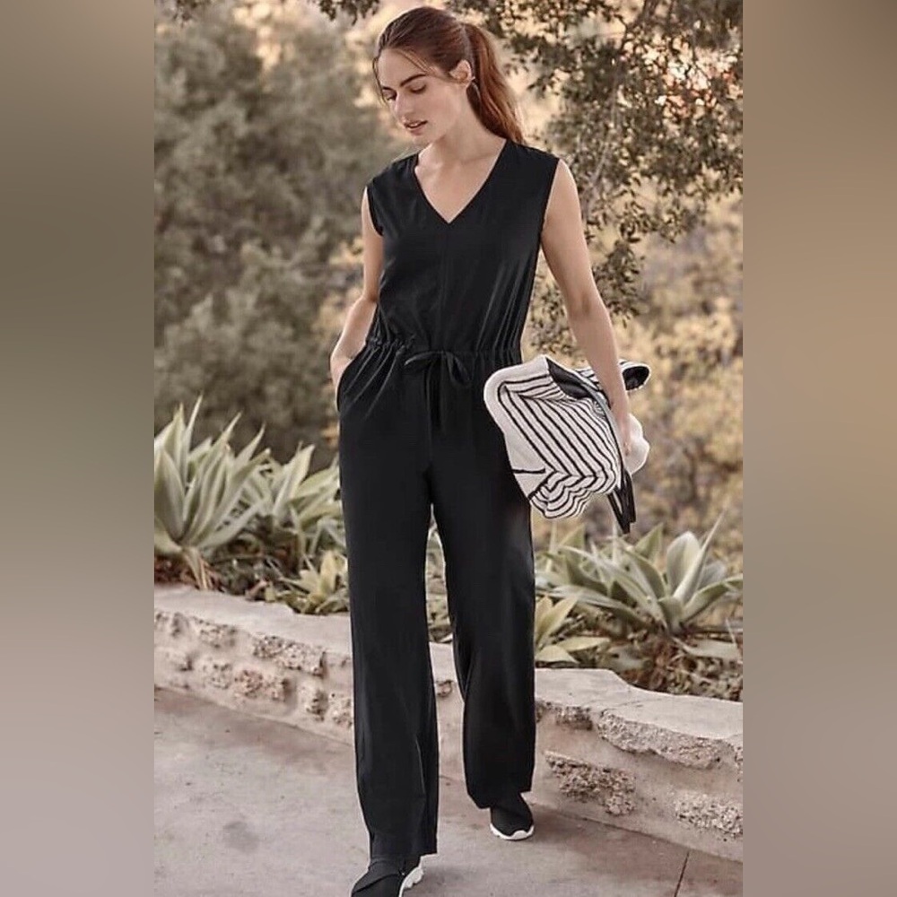 J Jill Fit On The Go Jumpsuit Womens Plus Size 2X Black Sleeveless Drawstring